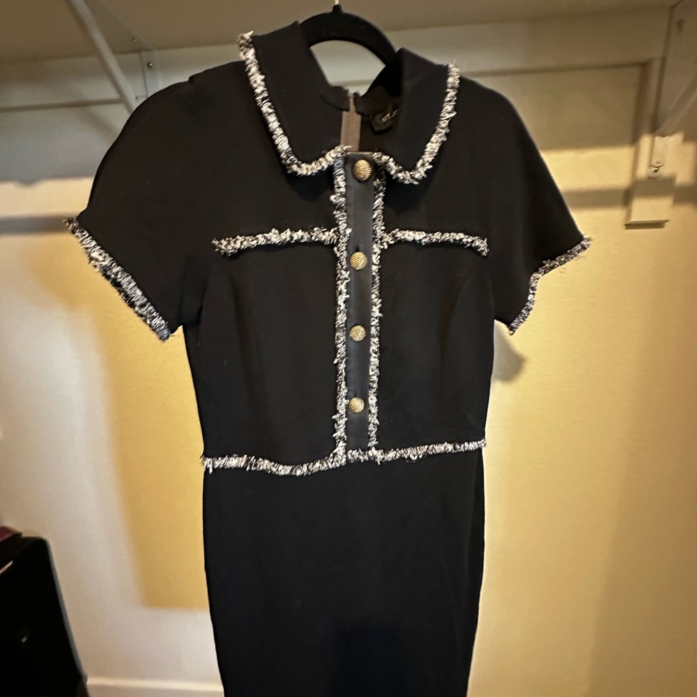 St. John Black Mini Dress with White Accents